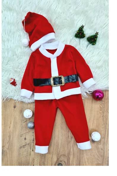 Erkek Çocuk Noel Baba Yılbaşı Kostümü Şapkalı Kemerli Bebek Kostümü ürün görseli 1