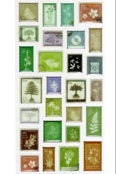 Vintage Sticker Pul Retro Style Kabartmalı Stiker Çıkartma Etiket 9x17 cm - Ağaç Yaprak Pul Mektup ürün görseli 1