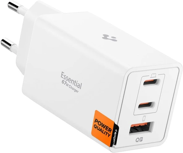 Spigen 67W USB-C + USB-A 3 Port Hızlı Şarj Aleti Samsung PPS 2.0 Isı Düşüren GaN Pro Akım Korumalı PD 3.0 / SCP / FCP Protokol Güç Adaptörü iPhone & Android & iPad & MacBook Type-C White ürün görseli 1