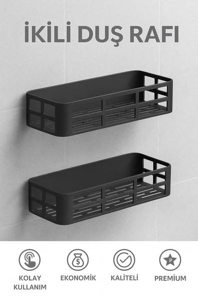 Banyo Düzenleyici Şampuanlık Sabunluk 2 Li Set Lamalı Güçlü Kaliteli Yapışkanlı Duş Rafı Organizer ürün görseli 1
