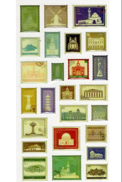 Vintage Sticker Pul Retro Style Kabartmalı Stiker Çıkartma Etiket 9x17 cm - Tarihi Mekanlar Cami Kilise Pul Mektup ürün görseli 1