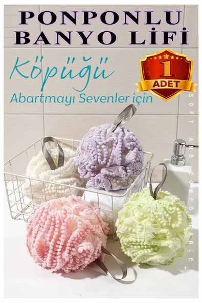 Banyo Lifi Ponponlu 1 Adet İnce Fileli Esnek ve Yumuşak Banyo Lifi Duş Banyo Kesesi Kaliteli Top Lif ürün görseli 1