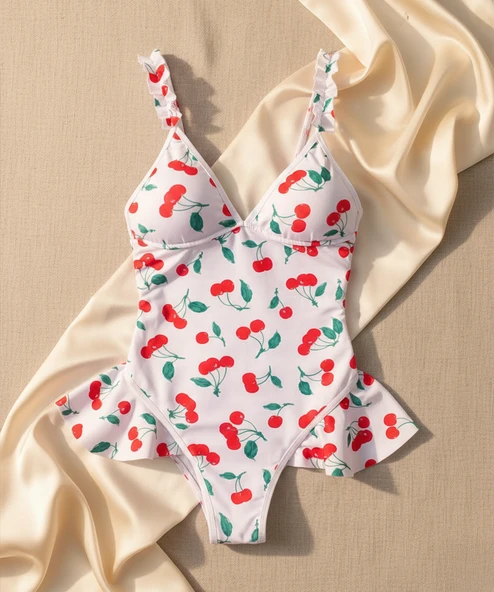 Cherry Bloom Kiraz Desenli Tek Parça Body - Resim 3