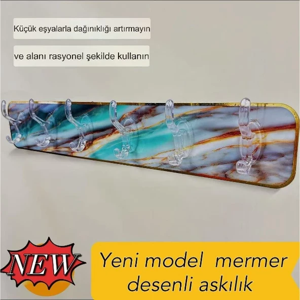 Mermer Desenli Yapışkanlı Askılık - Resim 2