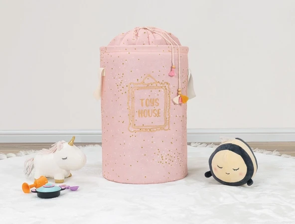 Baby Kullanımı Kolay Desenli Taşınabilir Torbalı Yuvarlak Sepet(pembe) Çamaşır Sepeti 04270 ürün görseli 1