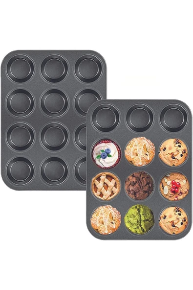 2'Lİ SET Muffin Kalıbı 12li Fırın Mini Kek Browni Kekstra Kalıbı Cupcake  ülü ürün görseli 1