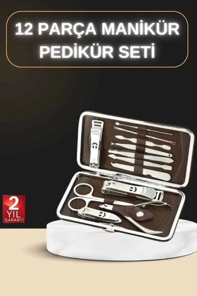 12 Parça Manikür Pedikür Seti Özel Deri Çanta El Ayak Bakımı Akne ve Sivilce Temizleme ürün görseli 1