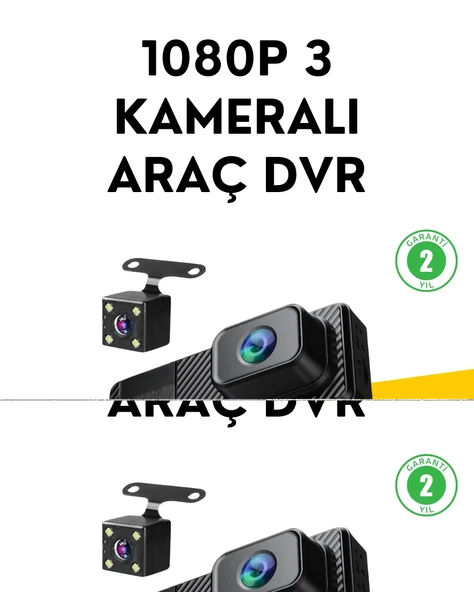 3 Kameralı Araç İçi DVR Kayıt Cihazı  Ön İç Arka Kamera Full HD ürün görseli 1