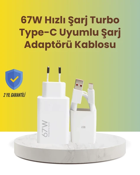 67W Hızlı Şarj Adaptörü ve Veri Aktarım Özellikli Type-C Kablo Seti ürün görseli 1