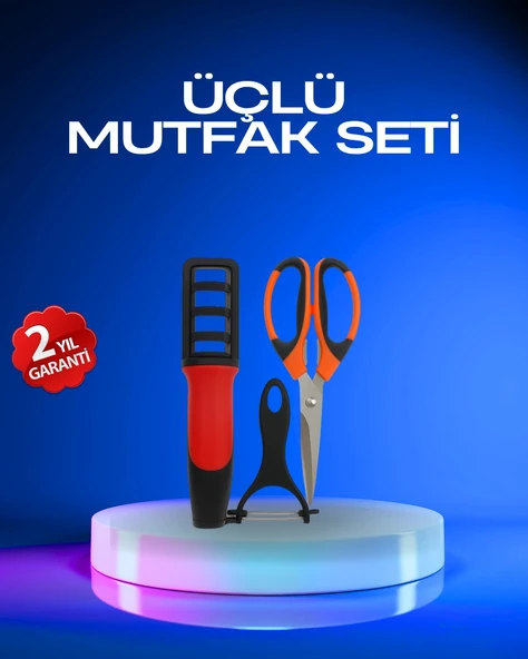 Profesyonel Mutfak Makas Seti –  Kesim Makası + Soyacak + Bileyici ürün görseli 1