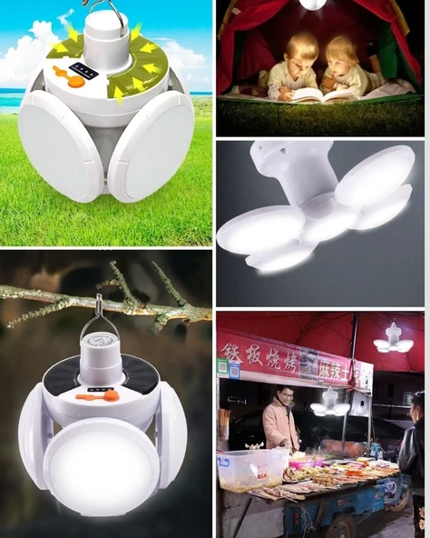 USB ve Solar Şarjlı Katlanabilir 5 Taraflı LED Lamba - Resim 4