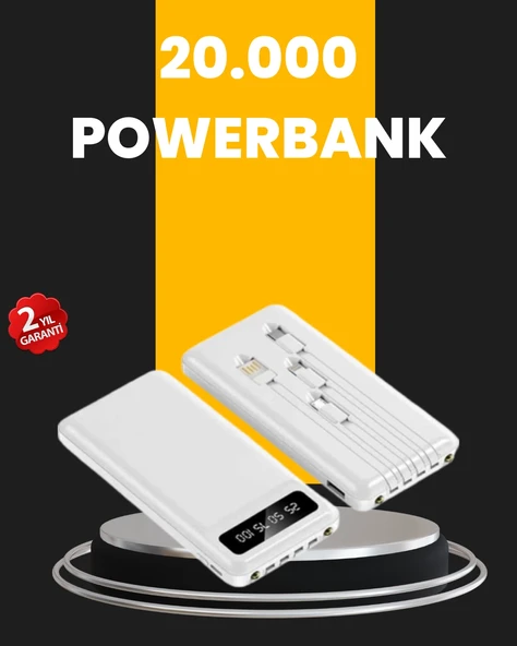 LED Işıklı 20.000mAh Powerbank LCD Gösterge Dahili Çoklu Kablo ürün görseli 1