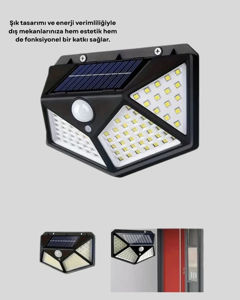 100 LED Solar Lamba Hareket Algılamalı Bahçe Duvar Dış Mekan Aydınlatma - Resim 2
