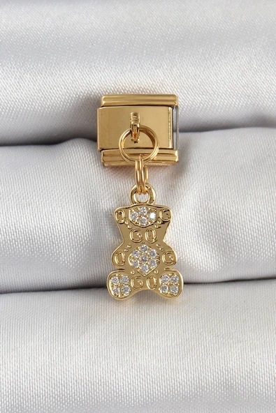 316L Çelik Sallantılı Zirkon Taşlı Ayıcık Model Gold Renk Nomination Charm ürün görseli 1