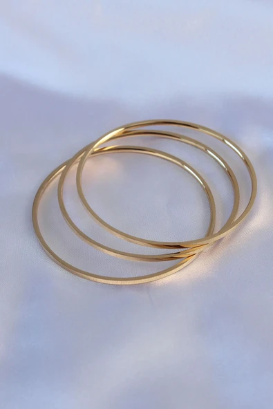 316L Çelik Gold Renk 3'lü Ajda Model Kadın 60 mm Bilezik ürün görseli 1
