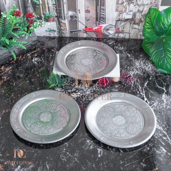 18 cm 6 ADET 430 Kalite Paslanmaz Çelik Servis Tabağı - Salata Meze Köfte Sunum Tabağı - Kararmaz Fırın Uyumlu Gaziantep İmalat ürün görseli 1