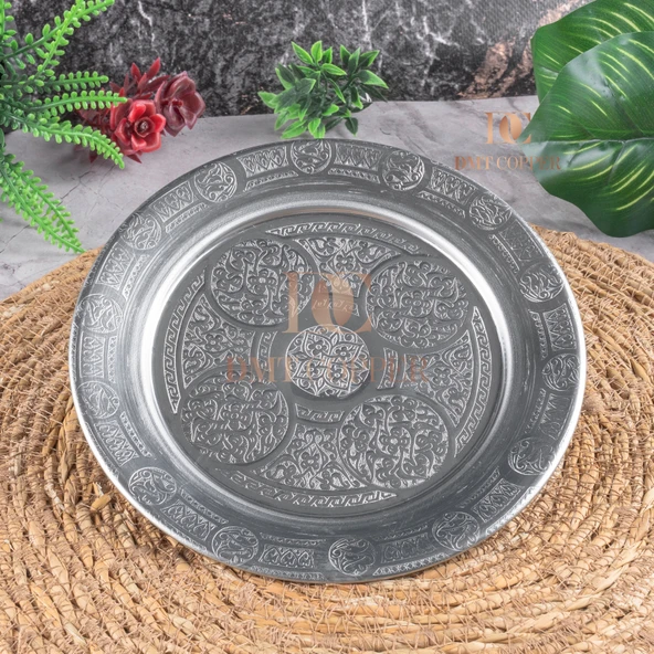 18 cm 430 Kalite Krom Çelik Yuvarlak Servis Tabağı - Salata Meze Köfte İçin Şık Sunum Tabağı - Kararmaz Fırına Dayanıklı El İmalatı Gaziantep ürün görseli 1