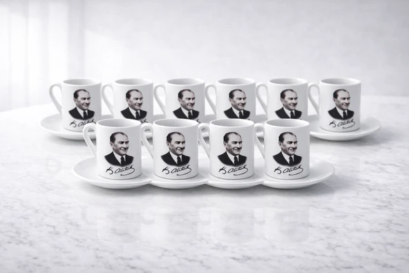 Atatürk Potre Tasarımlı Kahve Fincanı 10'Lu Ceyiz Seti ürün görseli 1