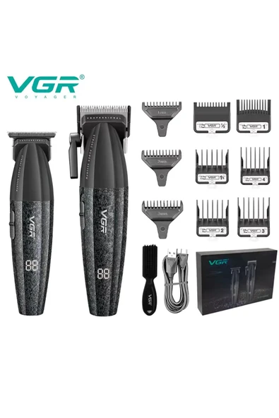 VGR v640 saç ve sakal kesim makinası 2 li set berber kuaför salonu makinası ürün görseli 1
