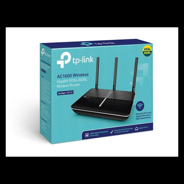TP-LINK ARCHER VR600, AC1600, 4 Port GigaBit, Dual Band Wifi, 1600Mbps, 3xAnten, 3G-4G USB Desteği, VDSL2, ADSL2+ MODEM ürün görseli 1