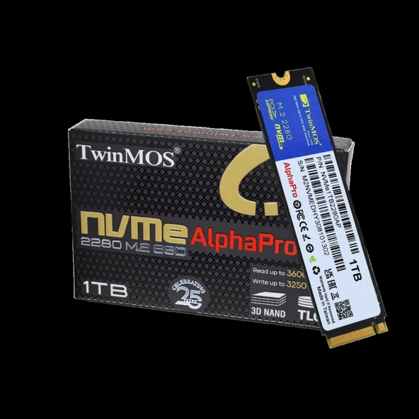 TwinMOS NVMe1TB2280AP, AlphaPro, 1TB, 3600-3250Mb/s, Gen3, NVMe PCIe M.2 2280, SSD, TLC, 3DNAND ürün görseli 1