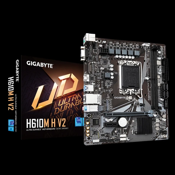 GIGABYTE H610M H V2, rev.1.0, 2xDDR5, M.2, D-SUB, HDMI, 12-13.14.Nesil, LGA1700 Soket, Anakart ürün görseli 1