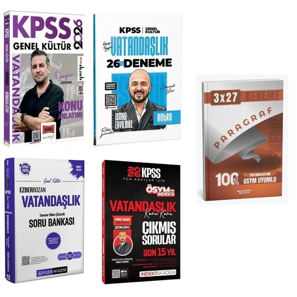 Yargı Yayınları 2026 KPSS Genel Kültür Vatandaşlık Konu Anlatımı + Pegem KPSS Ezberbozan Vatandaşlık Soru Bankası + Retro KPSS Vatandaşlık 26 Deneme + İndeks KPSS Vatandaşlık Son 15 Yıl Konu Konu Çıkm ürün görseli 1