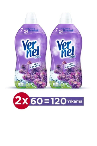 Vernel Max Konsantre Çamaşır Yumuşatıcısı 2 x 1440ml (120 Yıkama) Taze Lavanta ürün görseli 1