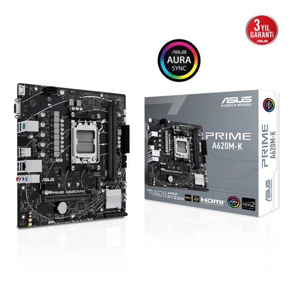 ASUS PRIME A620M-K, 2xDDR5, 1x M.2, D-SUB, HDMI, AM5 Soket Anakart ürün görseli 1