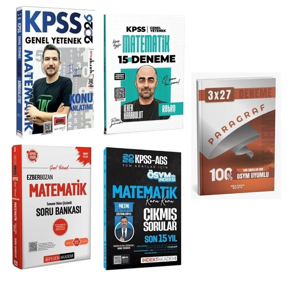 Yargı Yayınları 2026 KPSS Genel Kültür Matematik Konu Anlatımı + Pegem KPSS Ezberbozan Matematik Soru Bankası + Retro KPSS Matematik 15 Deneme + İndeks KPSS Matematik Son 15 Yıl Konu Konu Çıkmış Sorul ürün görseli 1