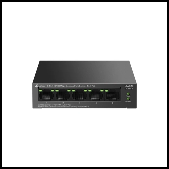 TP-LINK LS105LP, Green Tech, 5 Port, MegaBit, 4 Port PoE 41W, Metal Kasa, Yönetilemez, Masaüstü Switch ürün görseli 1