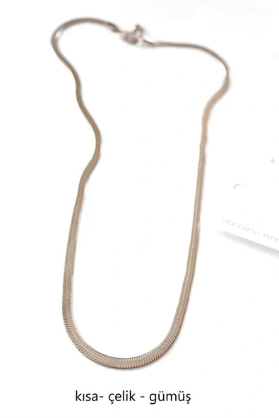 Kısa İtalyan Çelik Kolye-45 CM - Gümüş - Resim 2