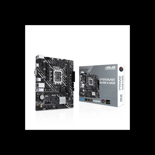 ASUS PRIME H610M-K ARGB, 2xDDR5, M.2,D-SUB, HDMI,12-13.14.Nesil, LGA1700 Soket, Anakart ürün görseli 1