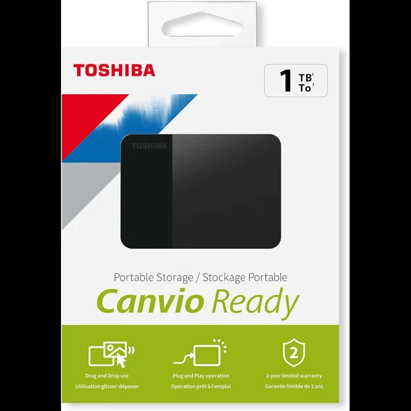 TOSHIBA HDTP310EK3AA, Canvio Ready, 1TB, 2.5" USB 3.0, Taşınabilir, Harici HDD, (Black) ürün görseli 1