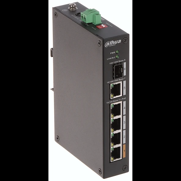 DAHUA PFS3106-4ET-60-V2, 4 Port, Megabit, PoE 60W, 1 Port Gigabit Uplink, 1 Port Gigabit SFP, Yönetilemez, Masaüstü Swit ürün görseli 1