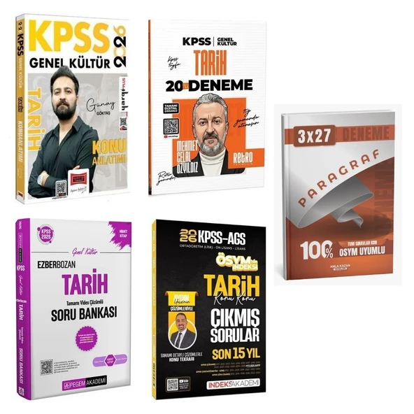 Yargı Yayınları 2026 KPSS Genel Kültür Tarih Konu Anlatımı + Pegem KPSS Ezberbozan Tarih Soru Bankası + Retro KPSS Tarih 20 Deneme + İndeks KPSS Tarih Son 15 Yıl Konu Konu Çıkmış Sorular KPSS Tarih Ka ürün görseli 1
