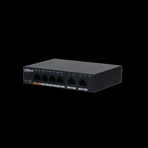 DAHUA PFS3006-4GT-60-V2, 4 Port, Gigabit, PoE 60W, 2 Port Uplink, Yönetilemez, Masaüstü Switch ürün görseli 1