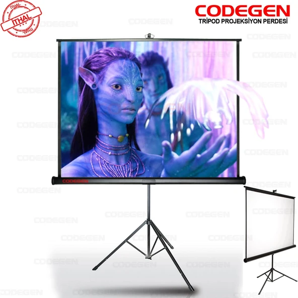 Codegen TX-18 TRIPOD PROJEKSİYON PERDESİ 180X180 (Arkası Siyah Fonlu - Taşınabilir Ayaklı Model) ürün görseli 1