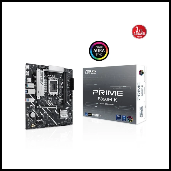 ASUS PRIME B860M-K, 8800MHz, 2xDDR5 2xM.2, HDMI, DP, Intel Core Ultra CPU(Seri 2), LGA1851 Soket Anakart ürün görseli 1