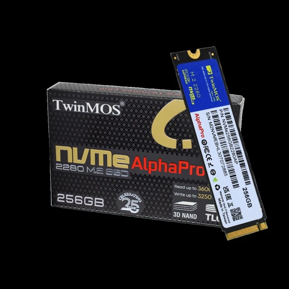 TwinMOS NVMe256GB2280AP, AlphaPro, 256GB, 3600-3250Mb/s, Gen3, NVMe PCIe M.2 2280, SSD,  TLC, 3DNAND ürün görseli 1