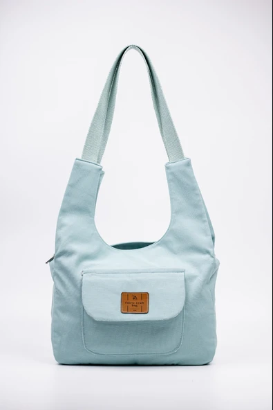 Omuz Çantası Turkuaz Kanvas 30x25 cm Fermuarlı Astarlı ürün görseli 1
