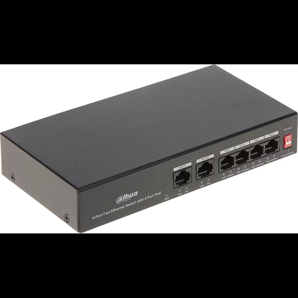 DAHUA PFS3006-4ET-36, 4 Port, Megabit, PoE 36W, 2 Port Uplink, Yönetilemez, Masaüstü Switch ürün görseli 1