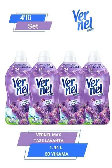 Vernel Max Konsantre Çamaşır Yumuşatıcısı 4 X 1440ml (240 YIKAMA) Taze Lavanta ürün görseli 1