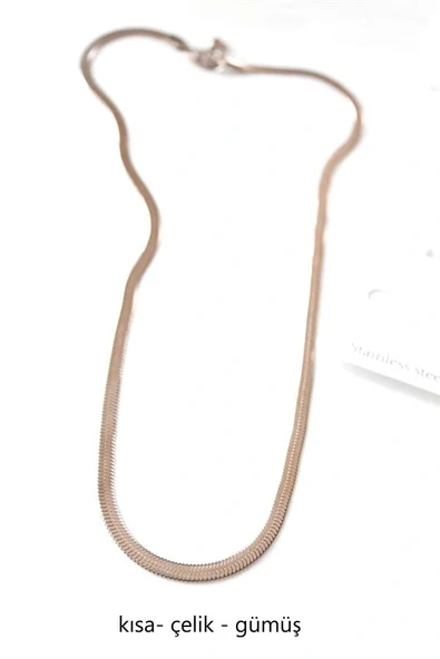 Kısa İtalyan Çelik Kolye-45 CM - Gümüş ürün görseli 1