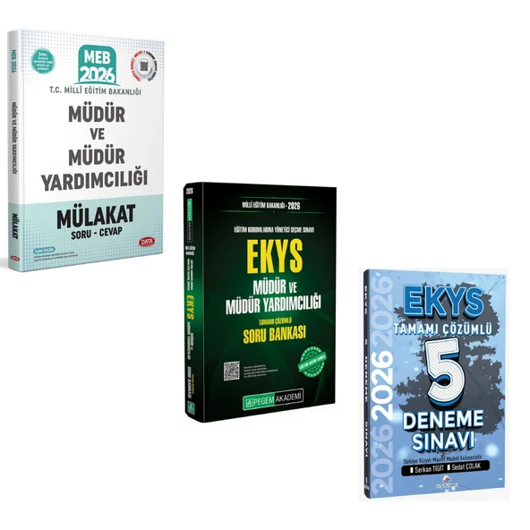 2026 MEB EKYS Müdür ve Müdür Yardımcılığı Soru Bankası Pegem + MEB EKYS Müdür ve Müdür Yardımcılığı 5 Deneme Dizgi Kitap + Müdür ve Müdür Yardımcılığı Mülakat Soru - Cevap Data Yayınları Seti ürün görseli 1
