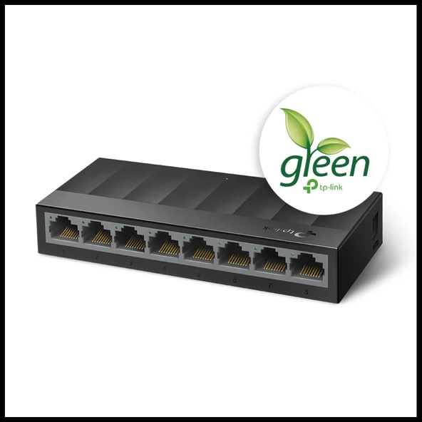 TP-LINK LS1008G, Green Tech, 8 Port GigaBit, Yönetilemez, Masaüstü Switch ürün görseli 1