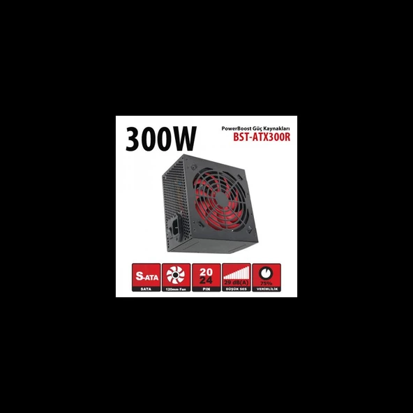 PowerBoost BST-ATX300R 300W, Sata, 12cm Fan,  BOX PSU ürün görseli 1