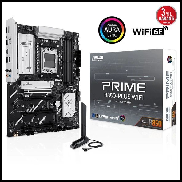 ASUS PRIME B850-PLUS WIFI, 4xDDR5, 3x M.2, HDMI, DP, Type-C, Wi-Fi 6E, Bluetooth v5.3, AM5 Soket GAMING Anakart ürün görseli 1