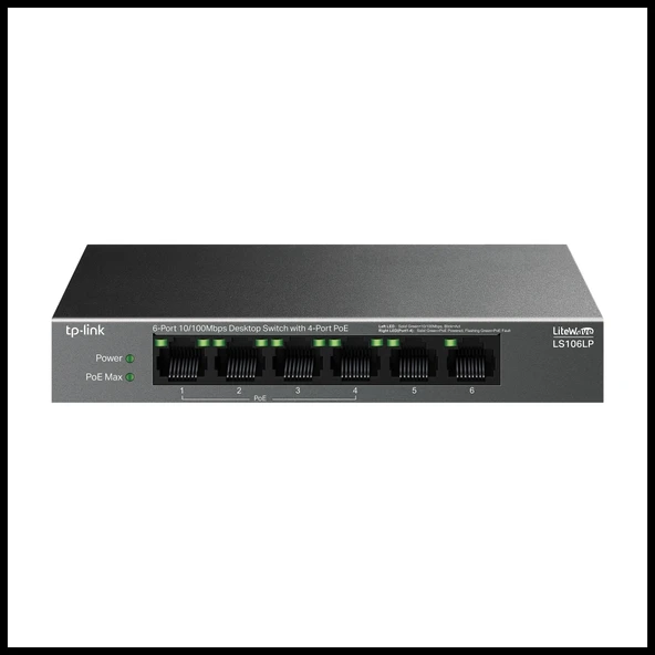 TP-LINK LS106LP, Green Tech, 6 Port, MegaBit, 4 Port PoE 41W, Metal Kasa, Yönetilemez, Masaüstü Switch ürün görseli 1