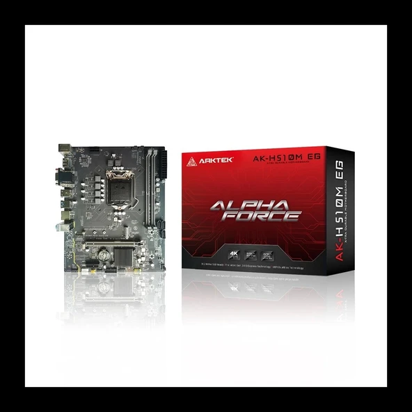 ARKTEK ALPHA FORCE, AK-H510M EG VS, 2xDDR4, M.2, 2x HDMI, DP, 10-11.Nesil, LGA1200 Soket, Anakart ürün görseli 1